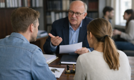Conseiller expliquant un contrat à un couple
